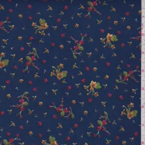 1 YD PC-Blue/Berry Mini Floral Double Brushed Jersey Knit Fabric