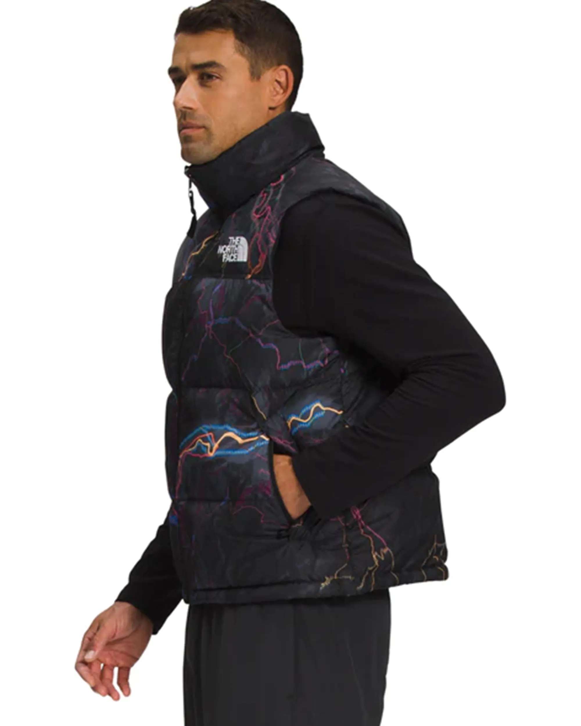 1996 Retro Nuptse Vest Jacket - Black / Trail Glow Print