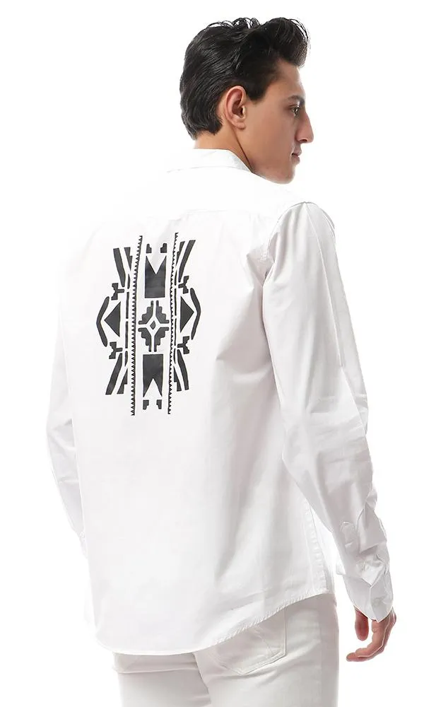 53222 Full Sleeves Printed Back Shirt - White
