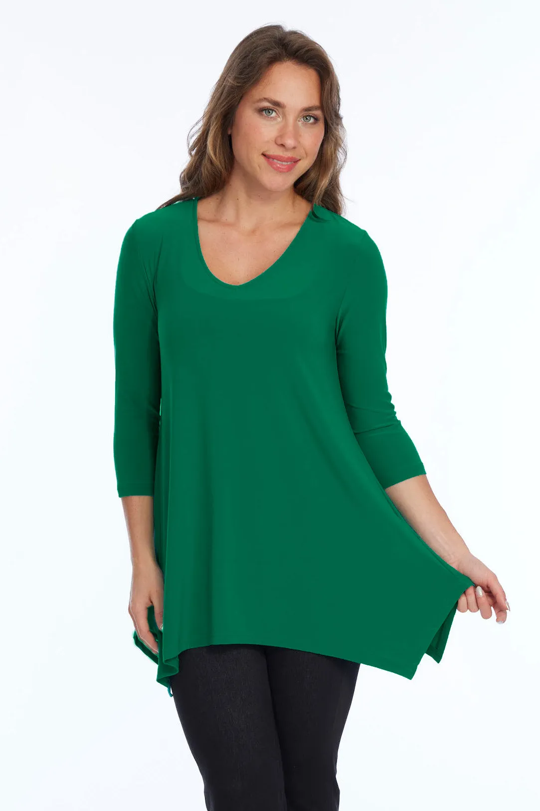Alisha D High Low V Neck Tunic Top 3/4 Sleeves