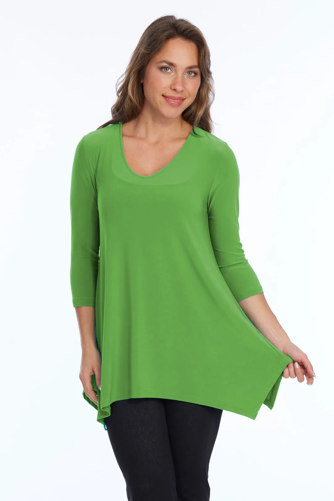 Alisha D High Low V Neck Tunic Top 3/4 Sleeves