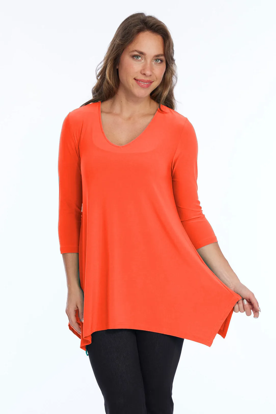 Alisha D High Low V Neck Tunic Top 3/4 Sleeves