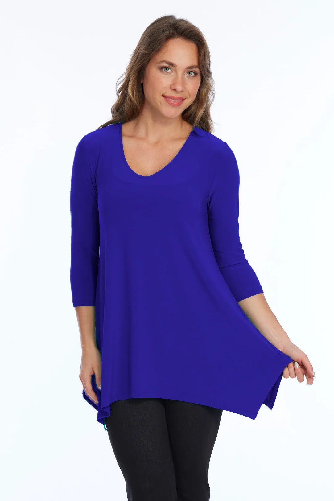 Alisha D High Low V Neck Tunic Top 3/4 Sleeves