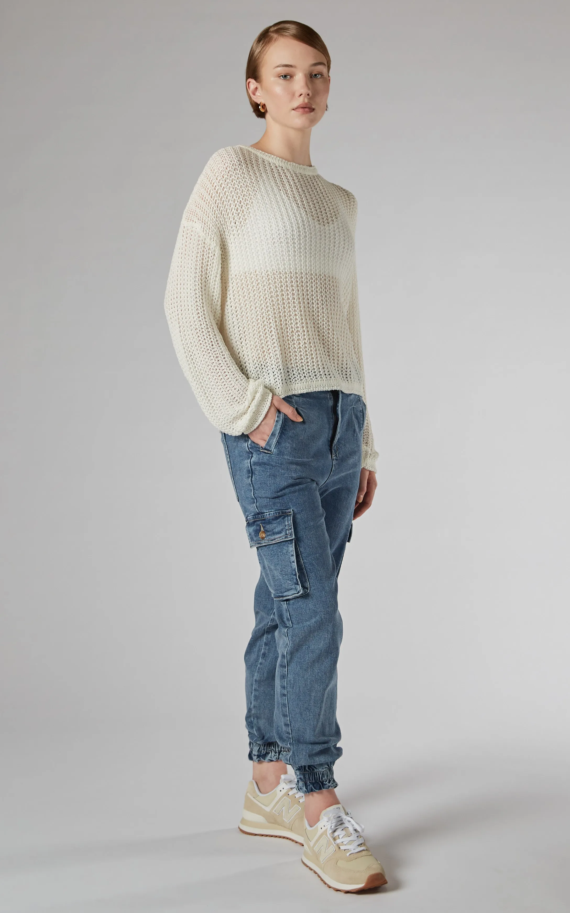 Amos Ivory Crochet Knit Top