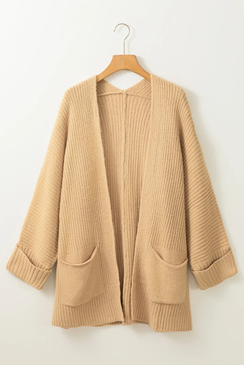 Apricot Oversized Fold Over Sleeve Open Front Cardigan