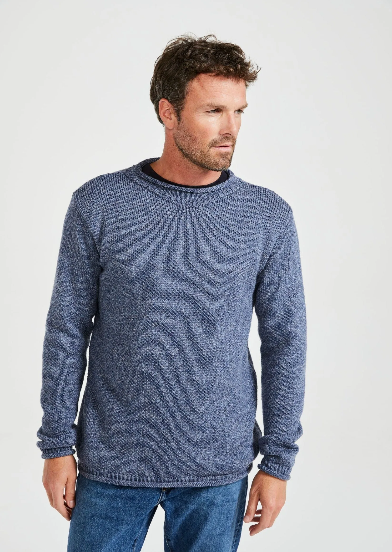 Aran Roll Neck Sweater | Denim