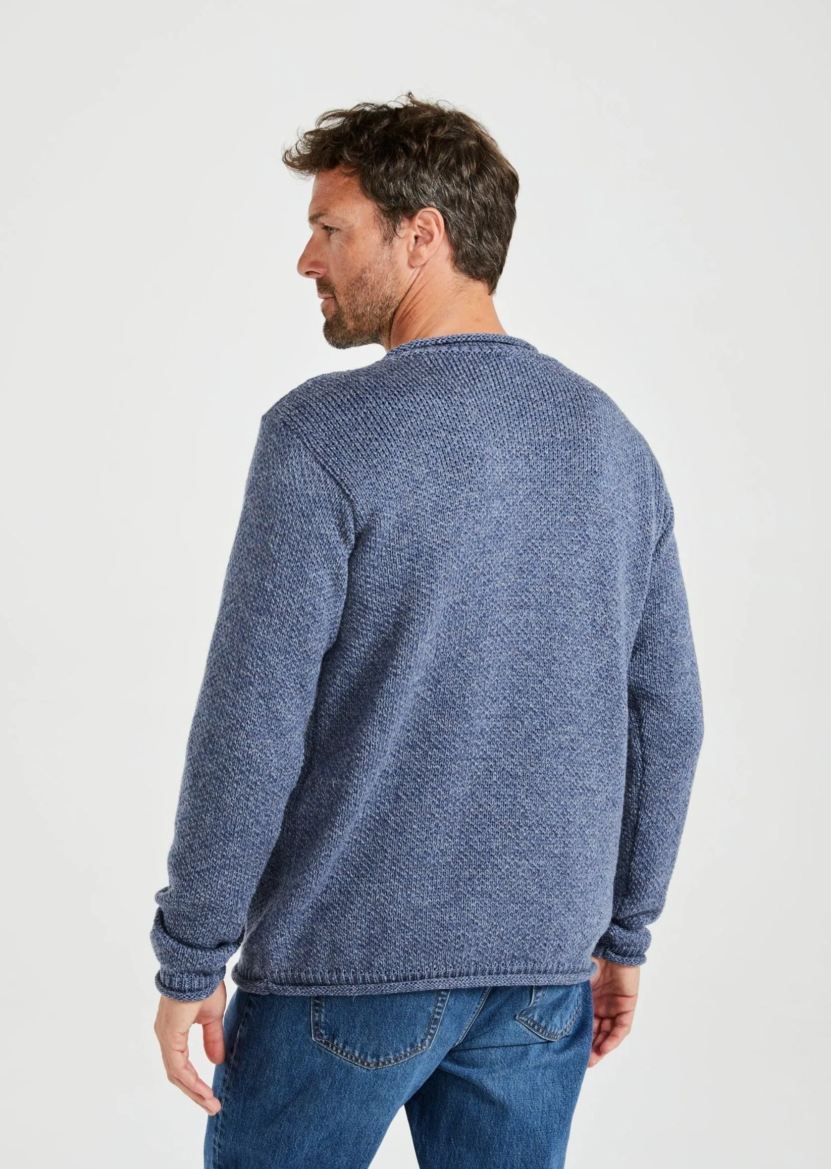 Aran Roll Neck Sweater | Denim