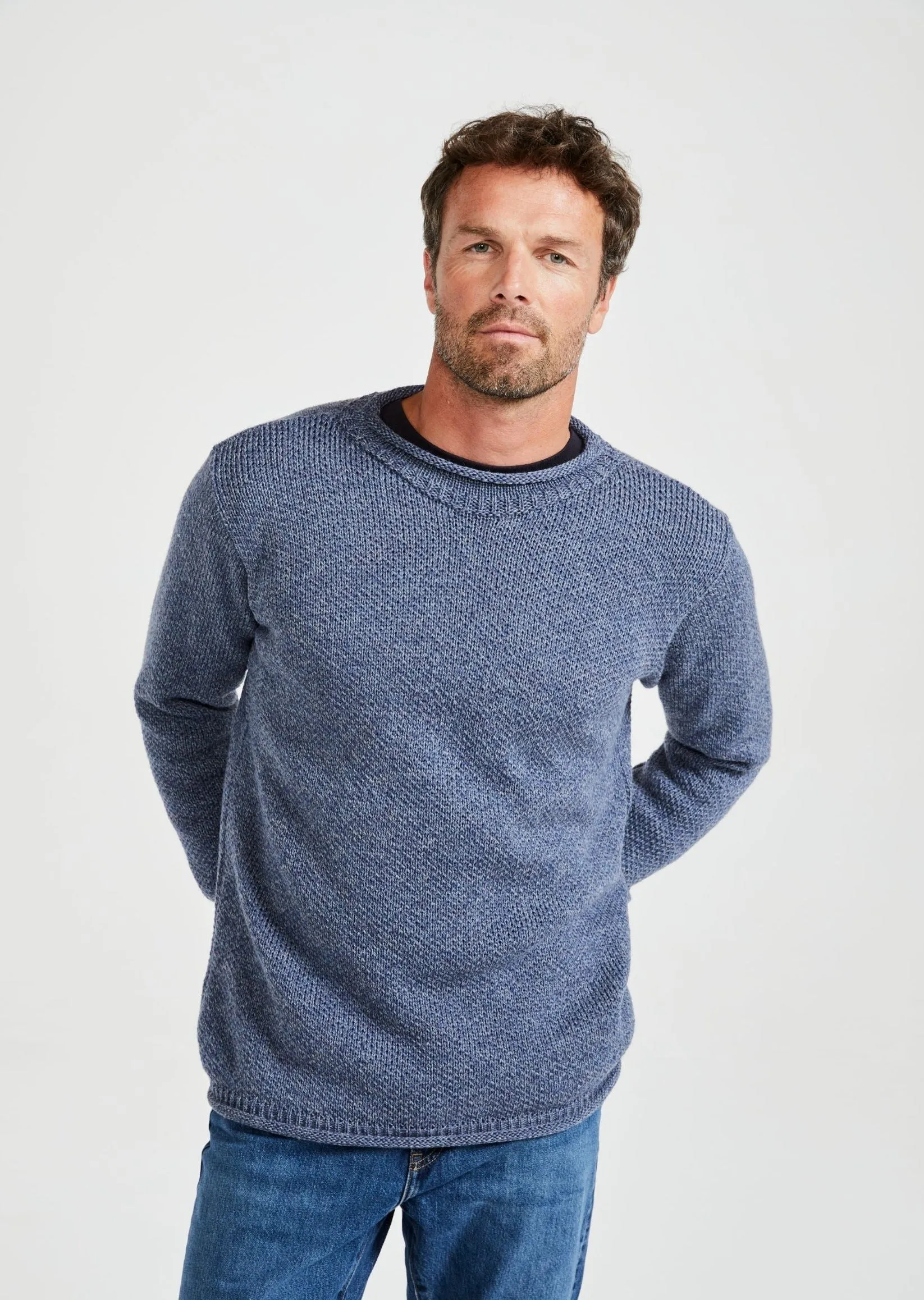 Aran Roll Neck Sweater | Denim