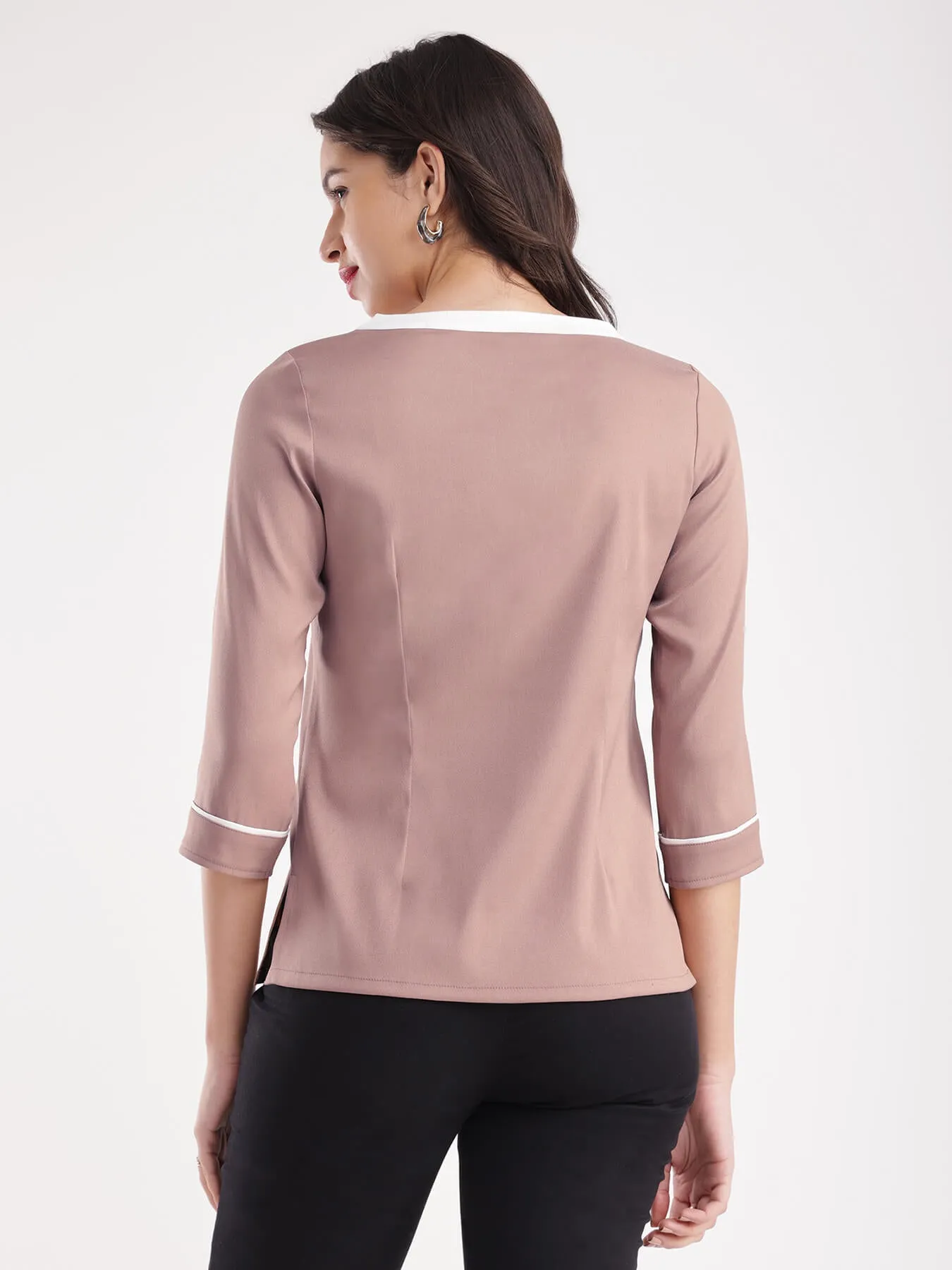 Asymmetrical Neck Top - Beige