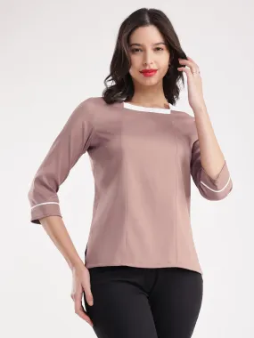 Asymmetrical Neck Top - Beige
