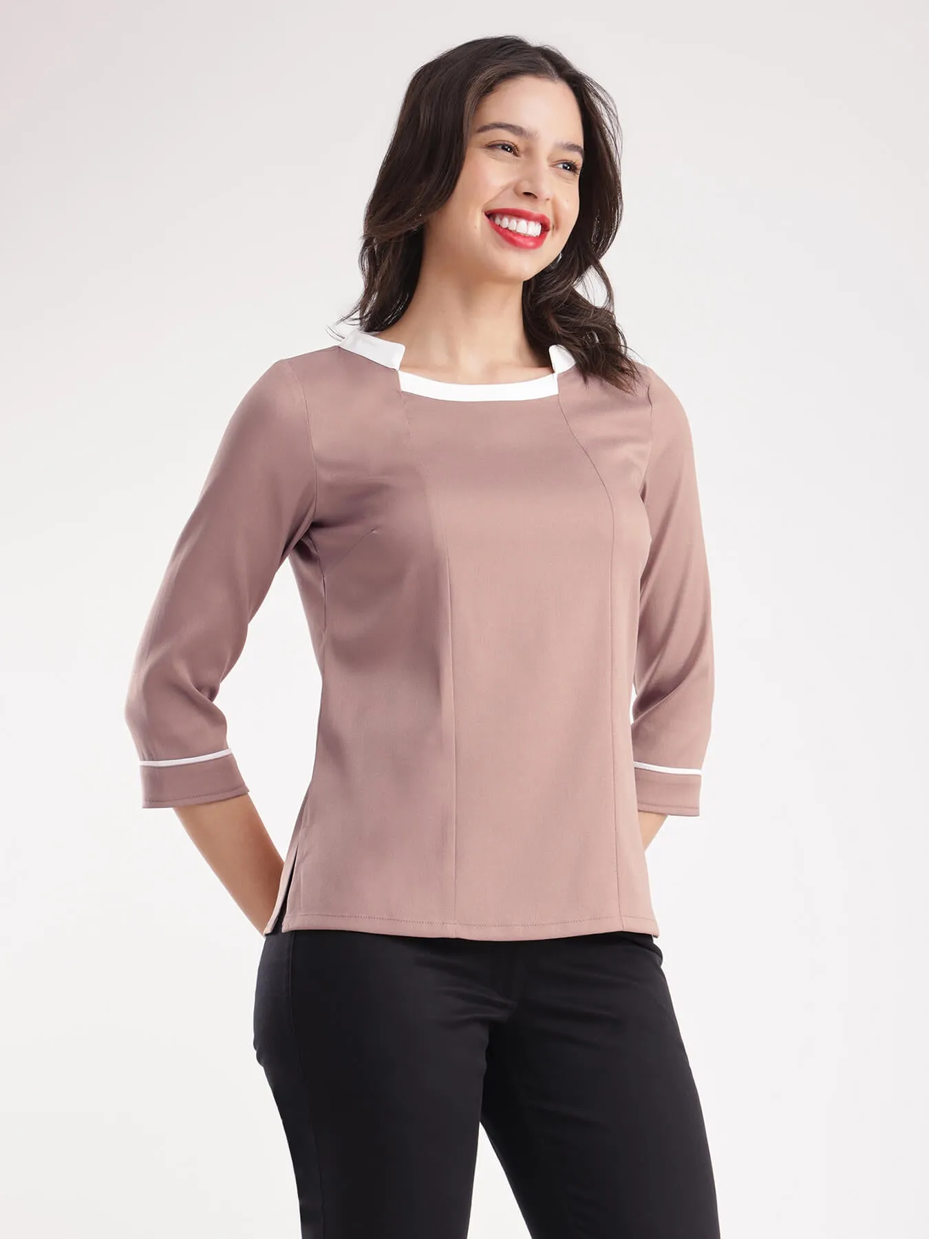 Asymmetrical Neck Top - Beige