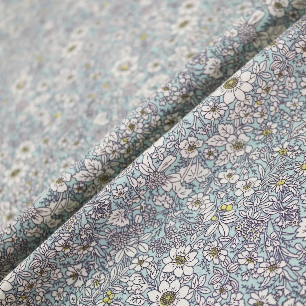 Autumn Flowers Cotton - Pale Blue