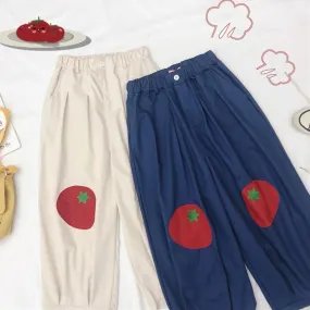 Autumn Tomato Embroidered Joggers