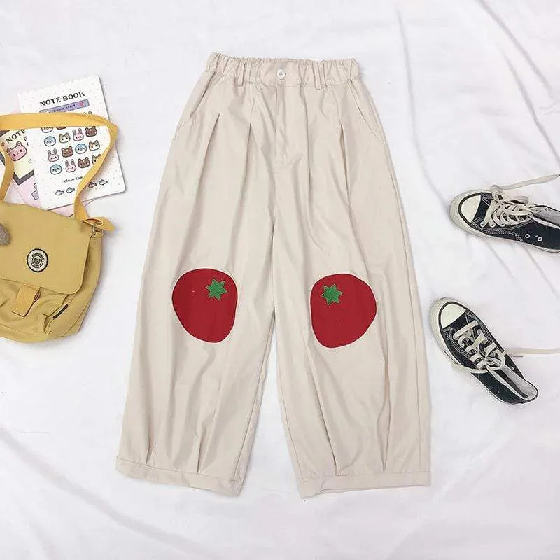 Autumn Tomato Embroidered Joggers