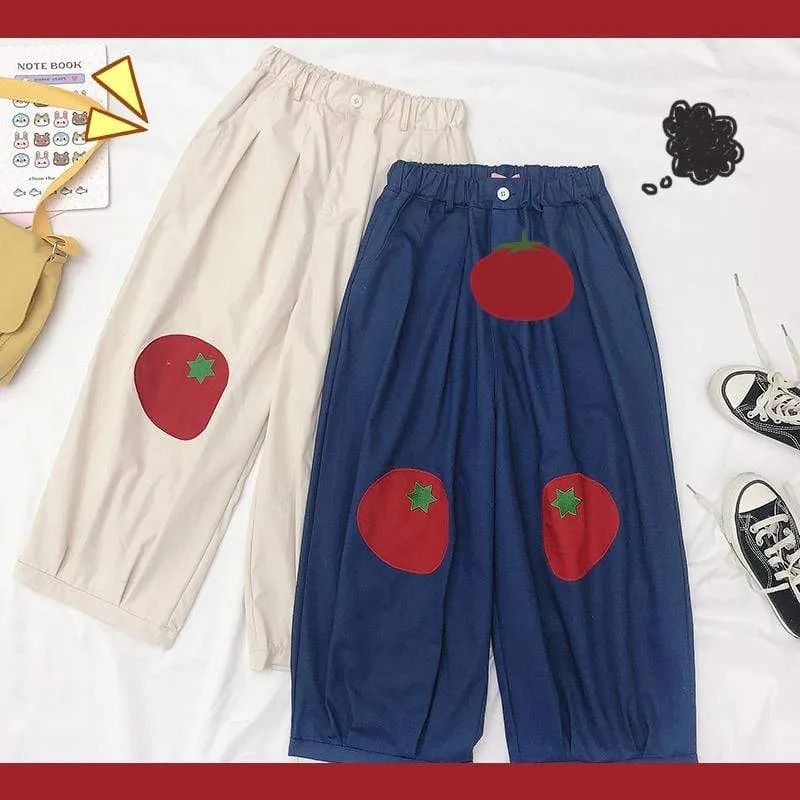 Autumn Tomato Embroidered Joggers