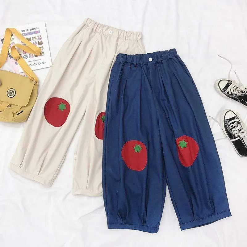 Autumn Tomato Embroidered Joggers