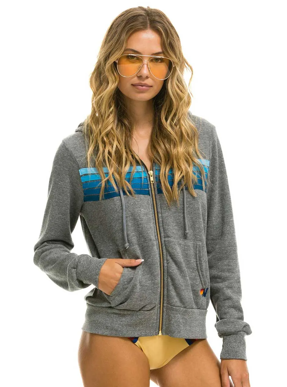 Aviator Nation Women's 5 Stripe Zip Hoodie - Heather Grey Blue