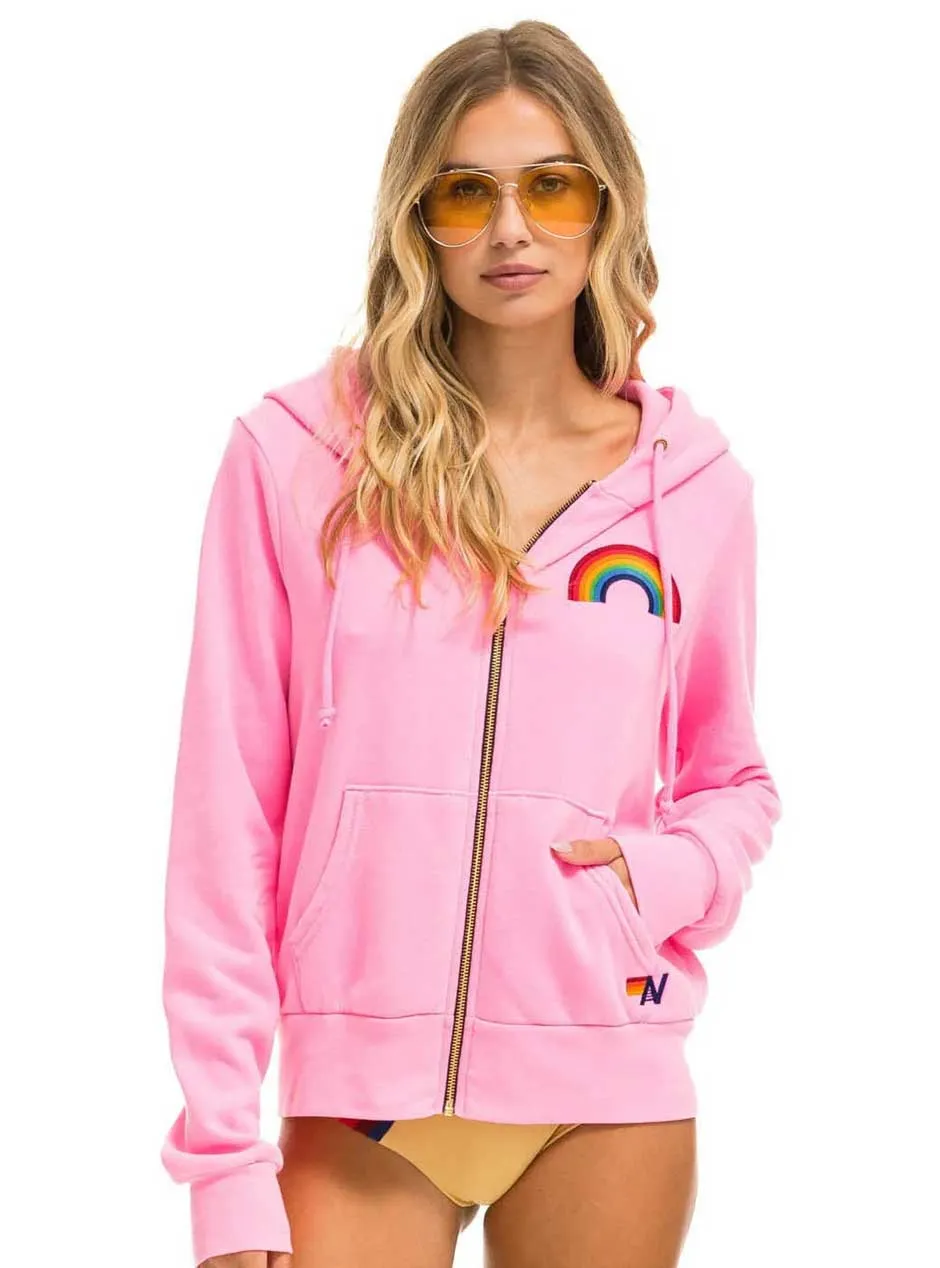 Aviator Nation Women's Rainbow Embroidery Hoodie - Neon Pink