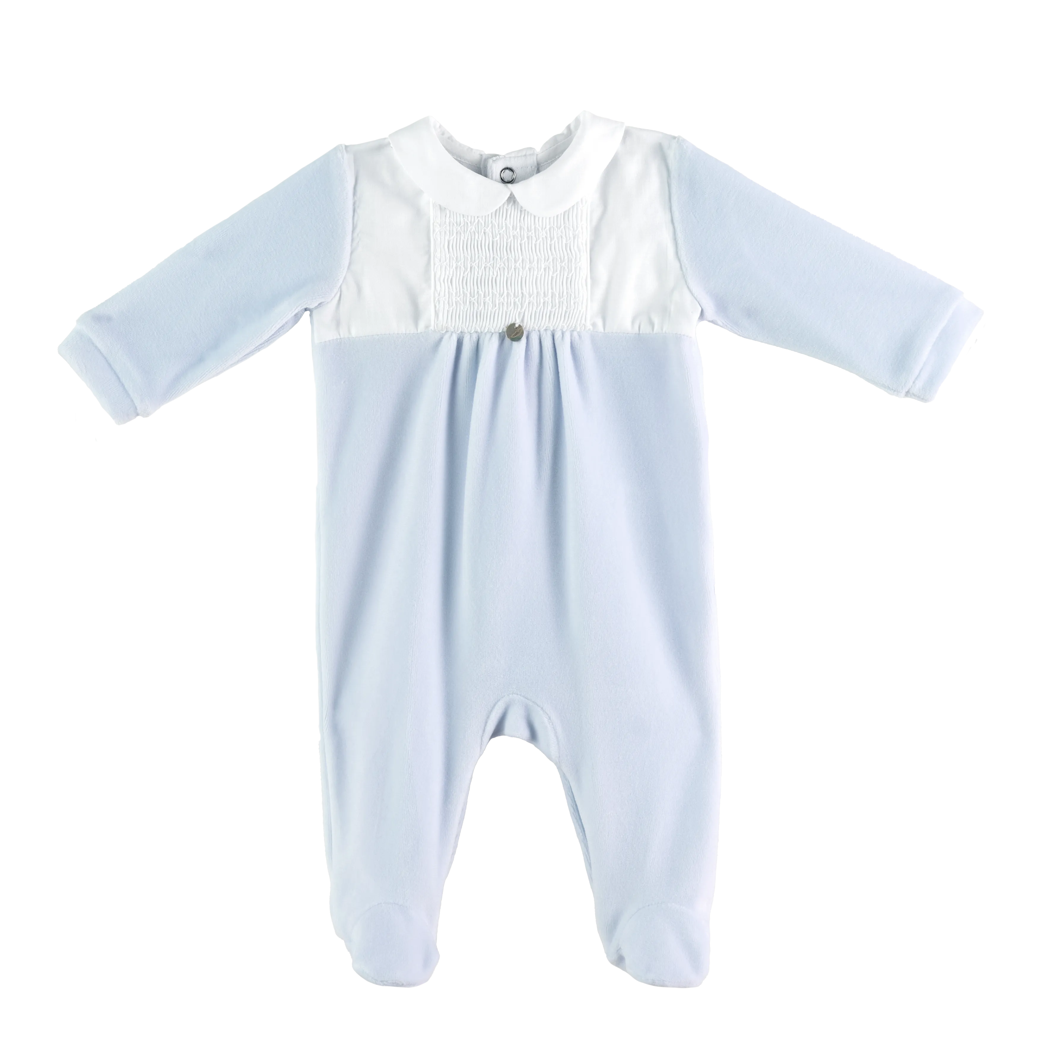 Babygrow - Pale Blue Smocked Velour