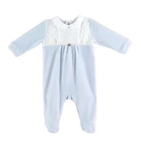 Babygrow - Pale Blue Smocked Velour