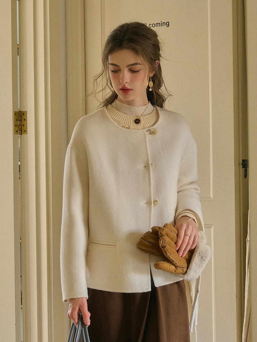 Bellamy Dropped Shoulders Tassel Collar Wool Coat (With Detachable Fringed Scarf)