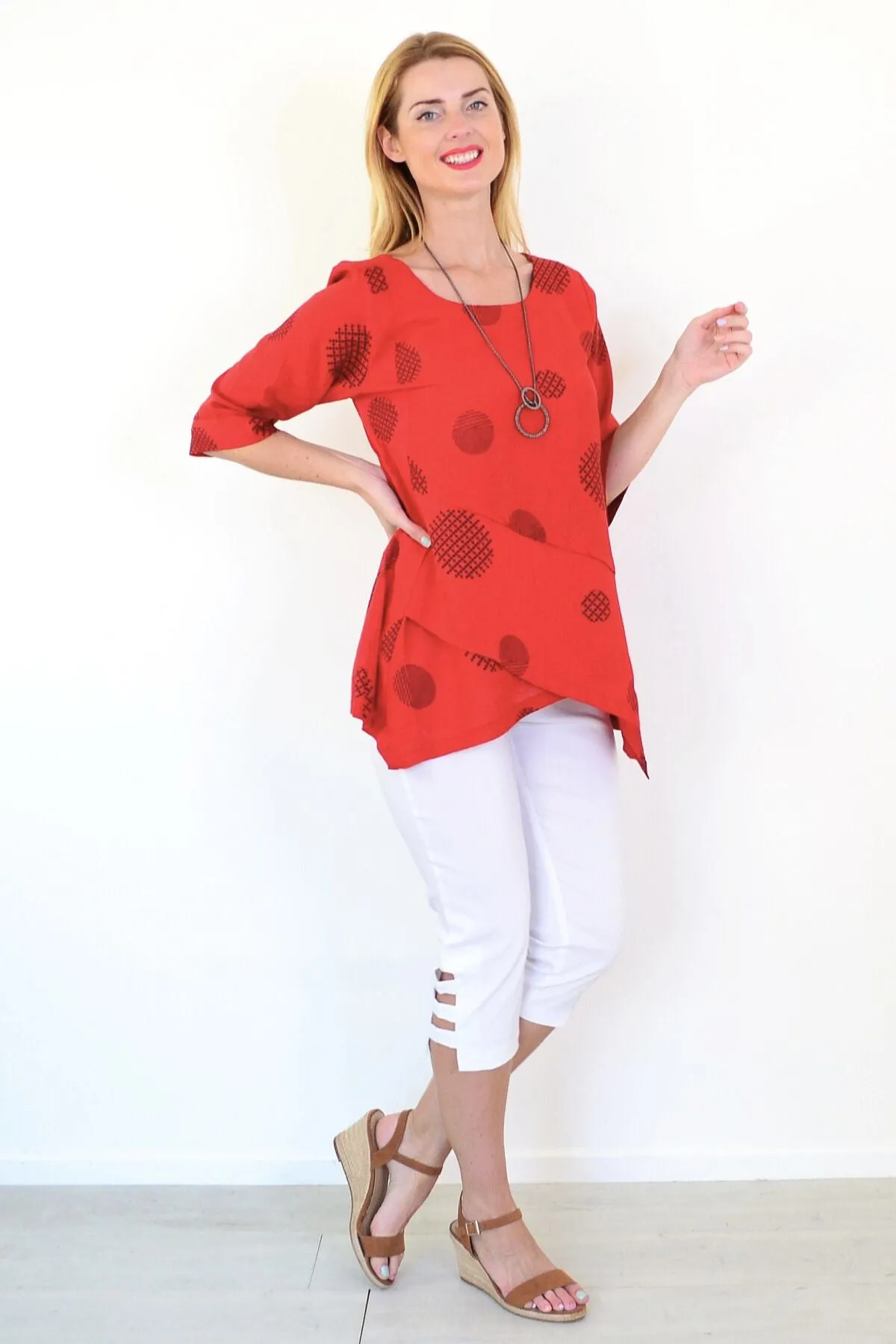 Black Circle Linen Blend Tunic Top