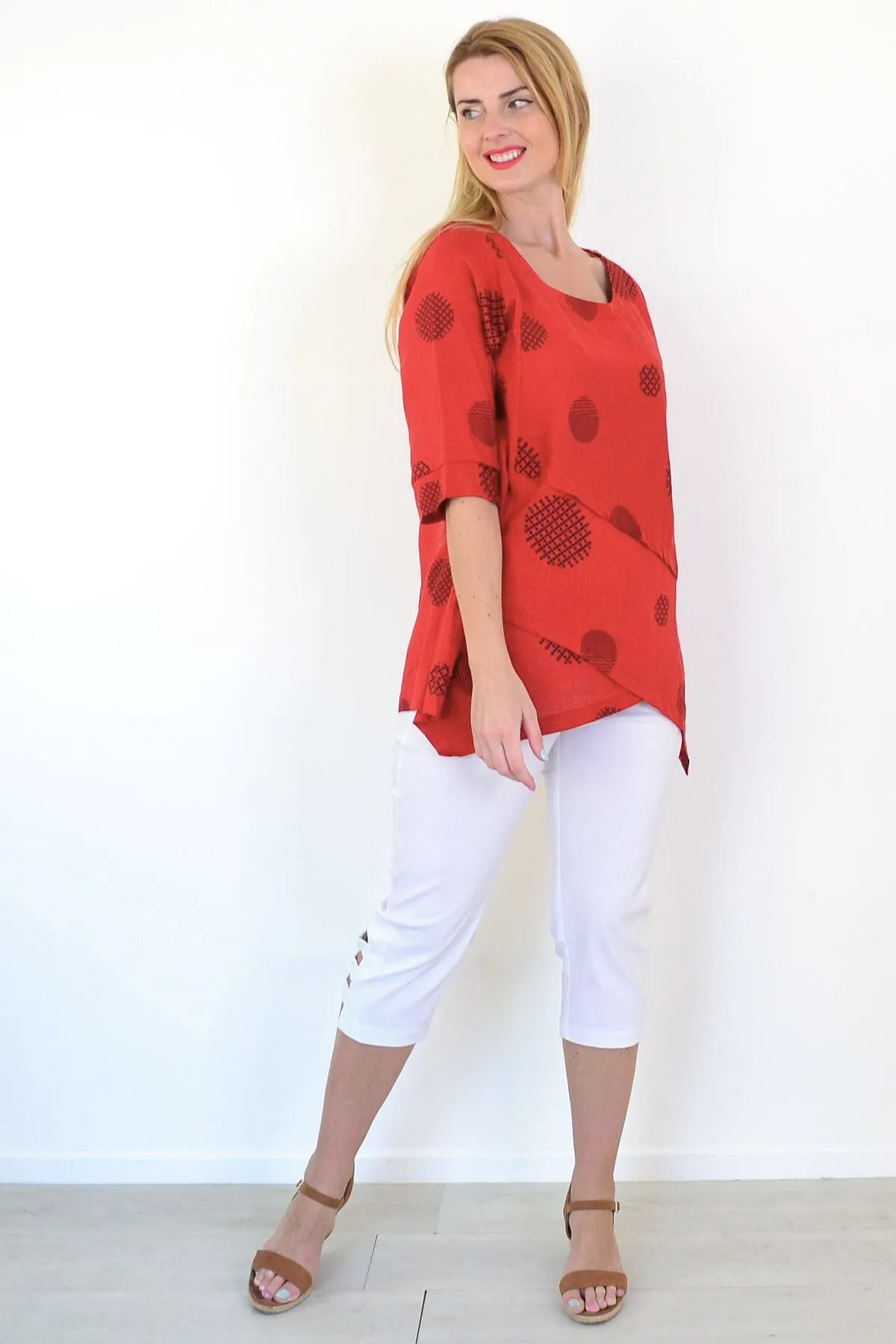Black Circle Linen Blend Tunic Top