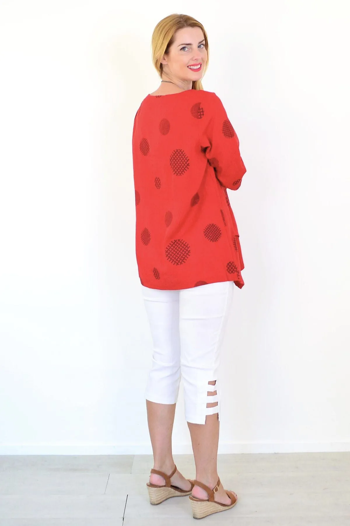 Black Circle Linen Blend Tunic Top