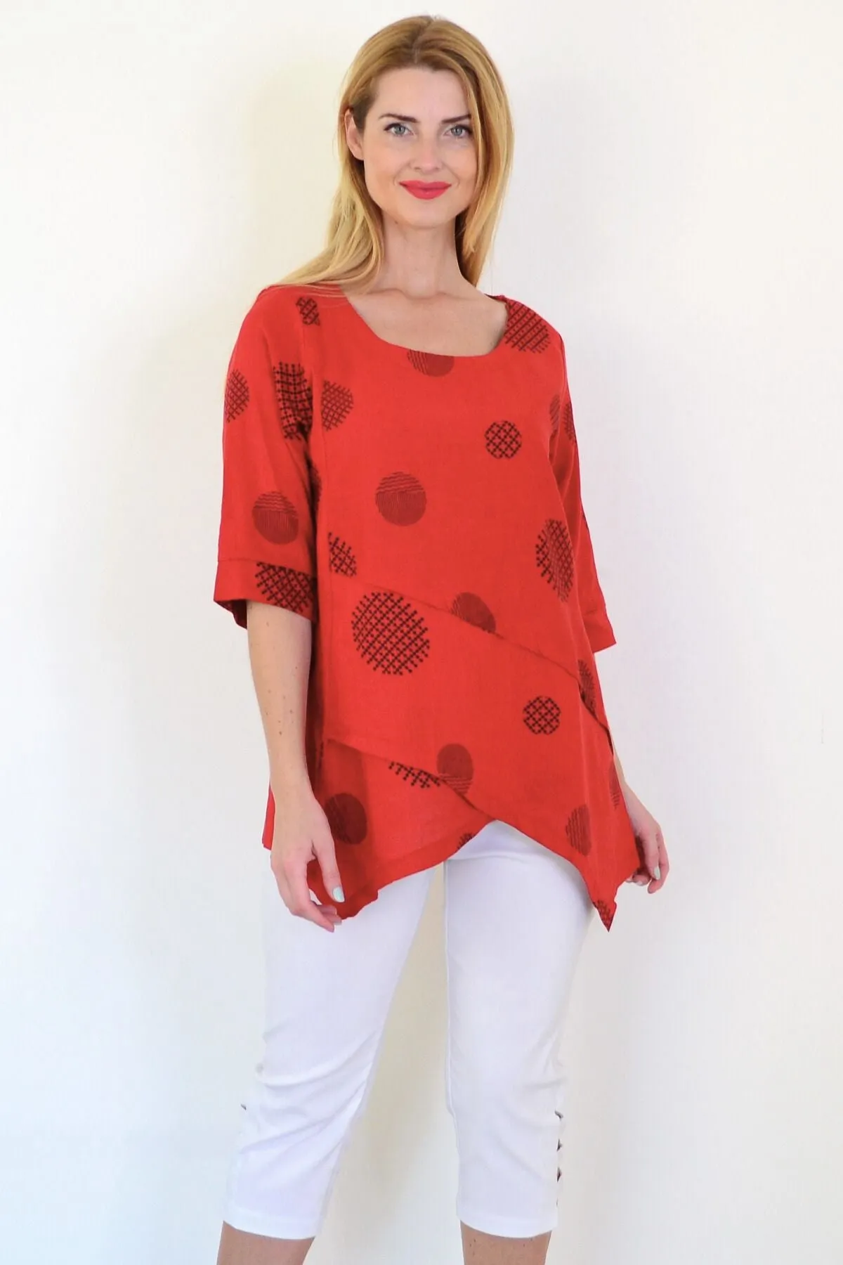 Black Circle Linen Blend Tunic Top