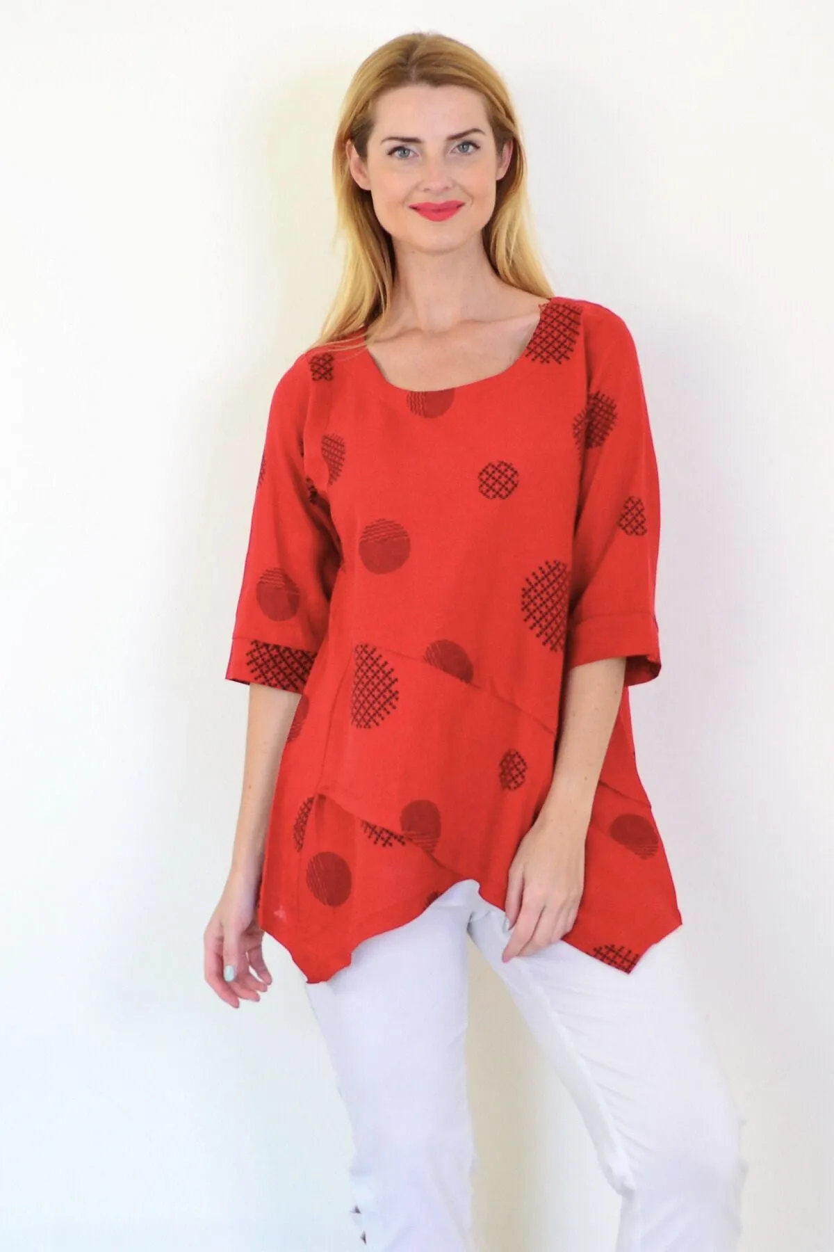 Black Circle Linen Blend Tunic Top