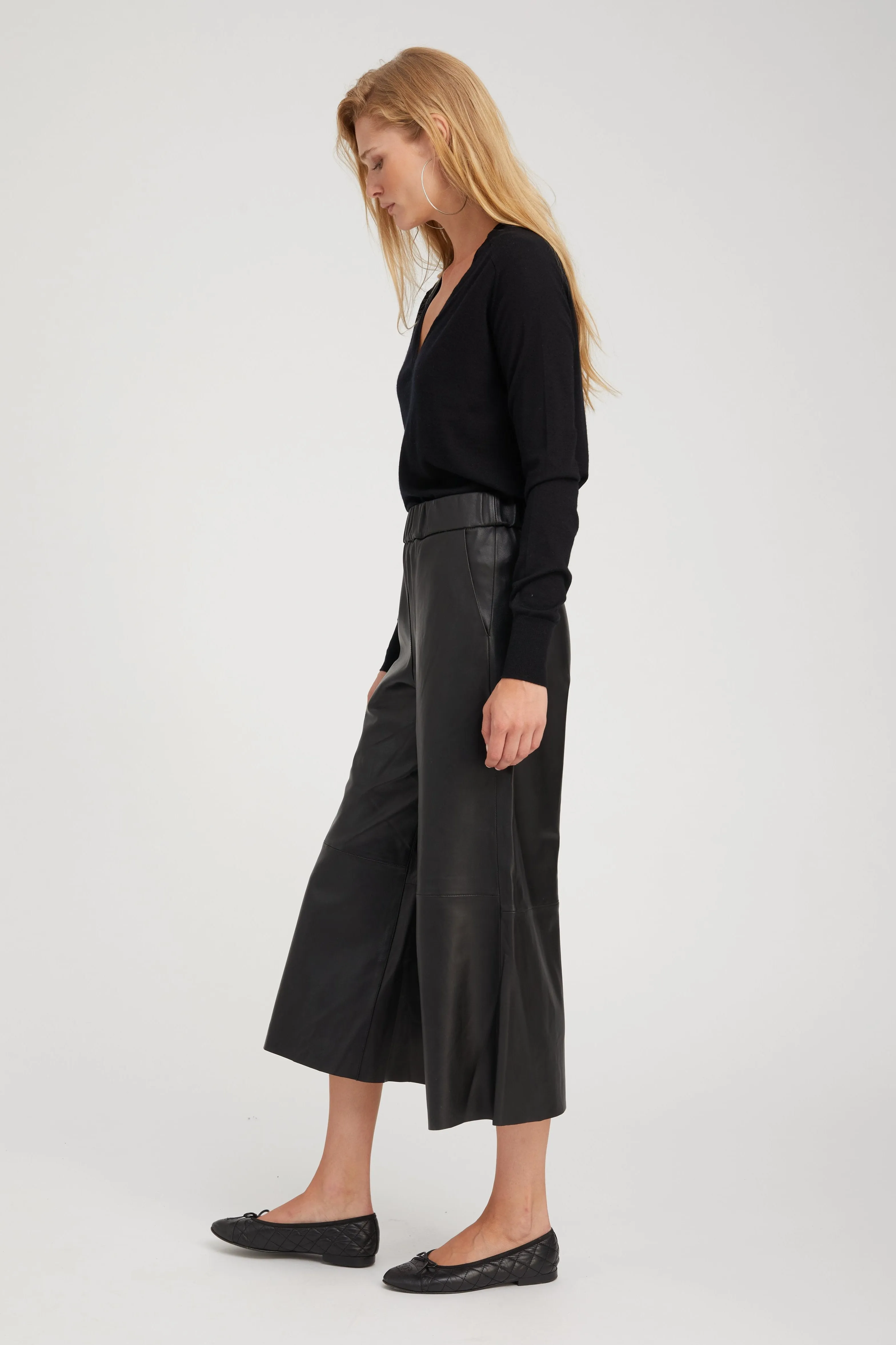 Black Leather Culotte Pants