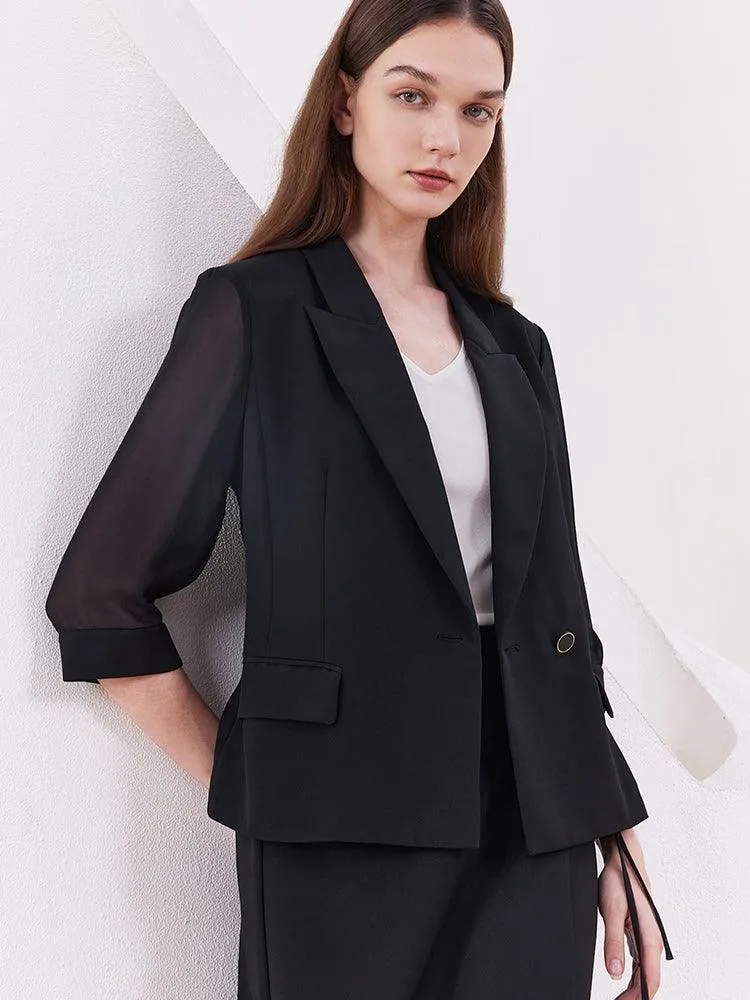 Black Slim Patchwork Sleeve Blazer