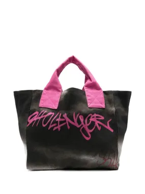 BLACK/MULTICOLOUR COTTON CANVAS HANDBAG