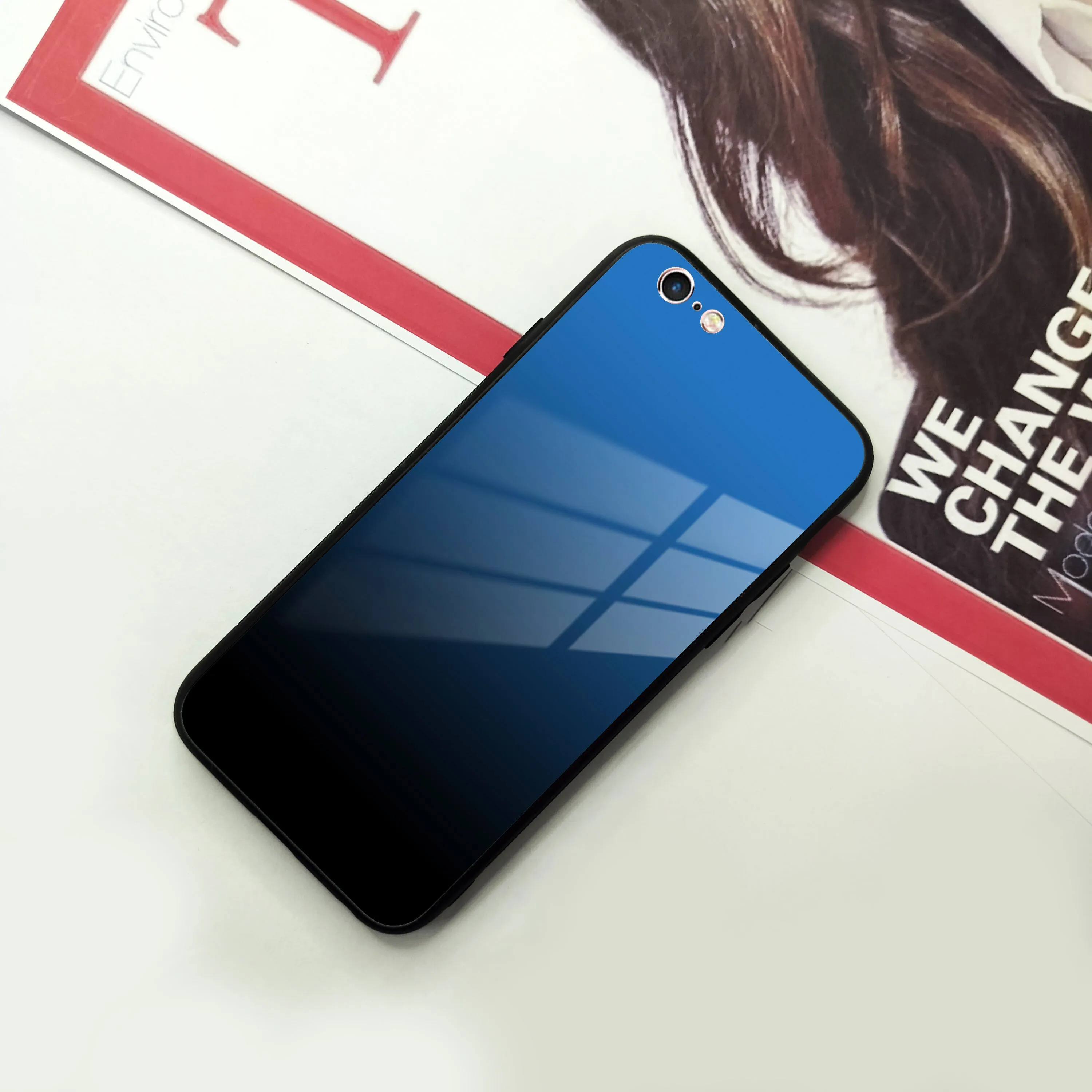 Blue Gradient Glass Case Cover For iPhone