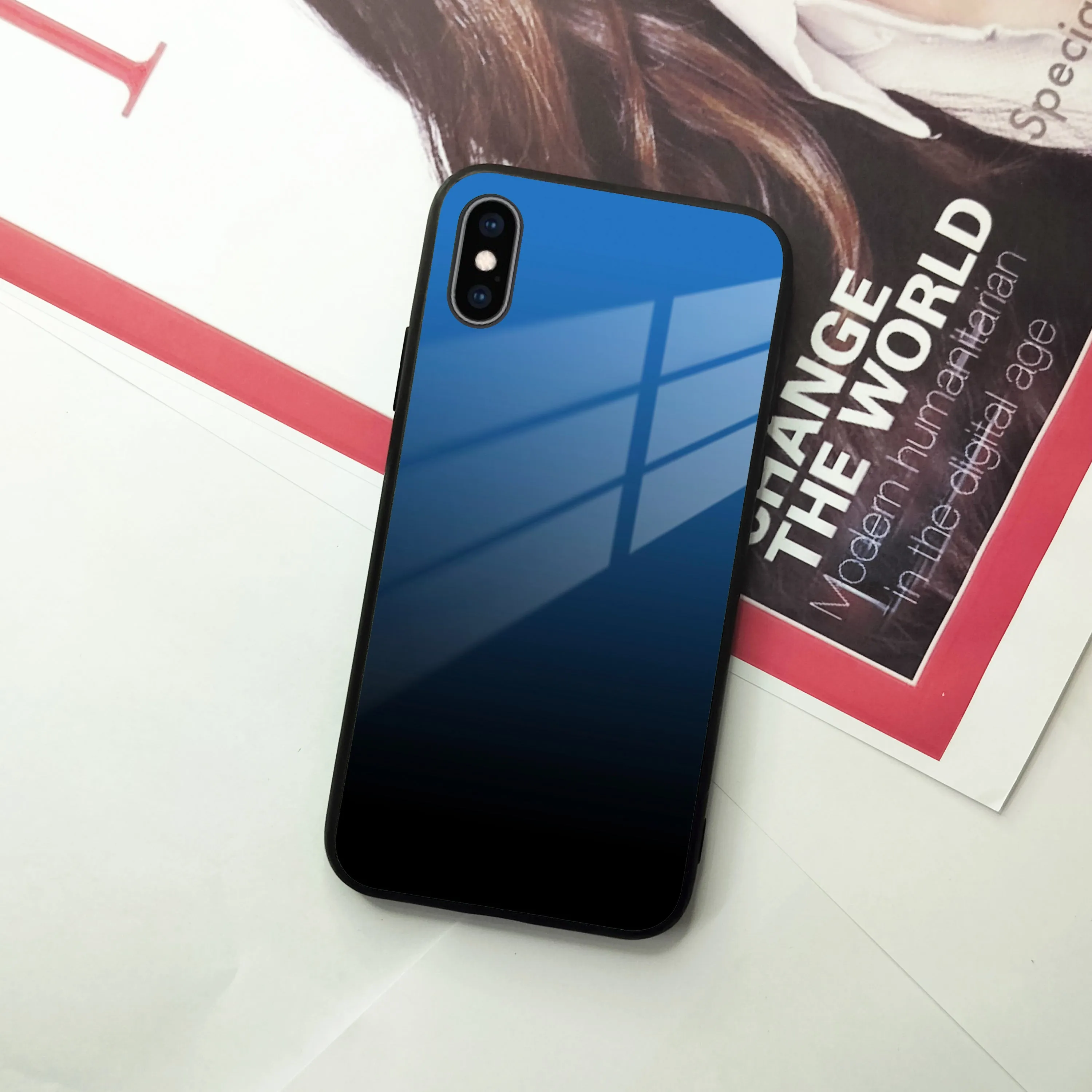 Blue Gradient Glass Case Cover For iPhone