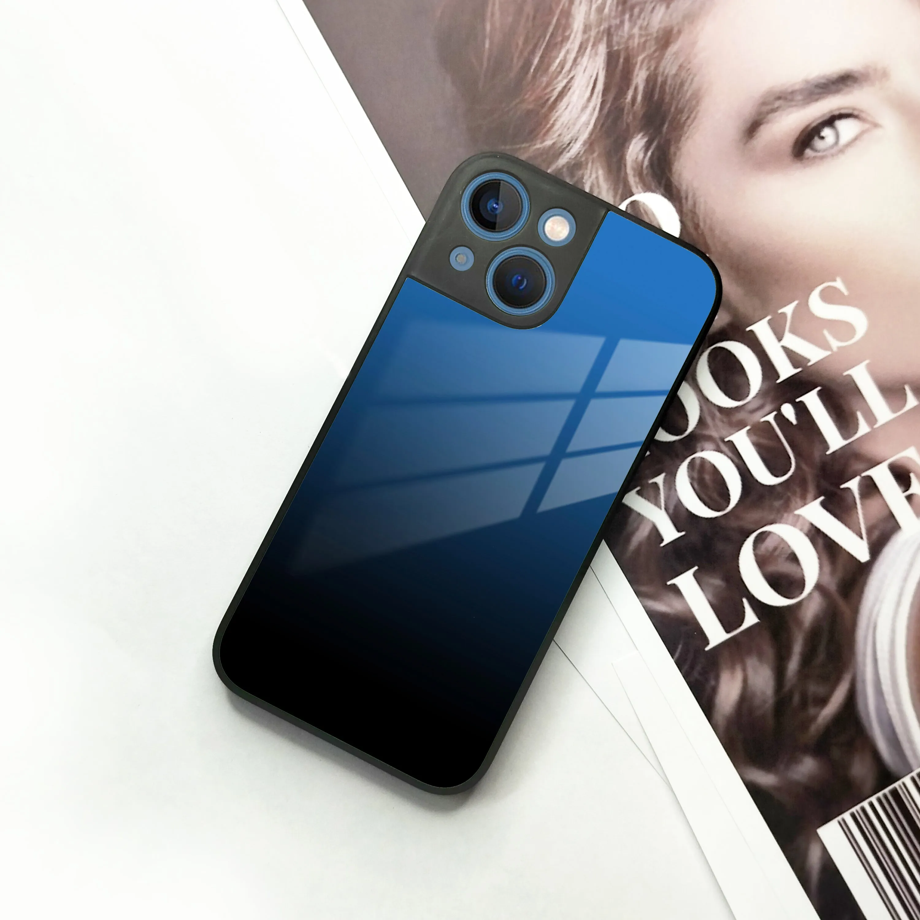 Blue Gradient Glass Case Cover For iPhone