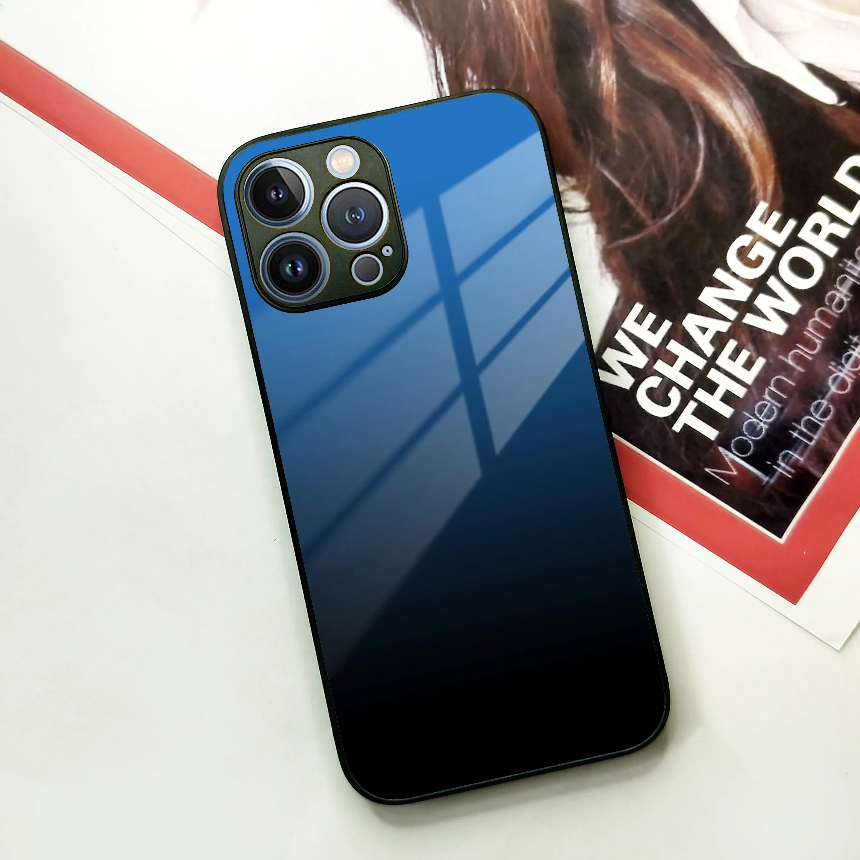 Blue Gradient Glass Case Cover For iPhone