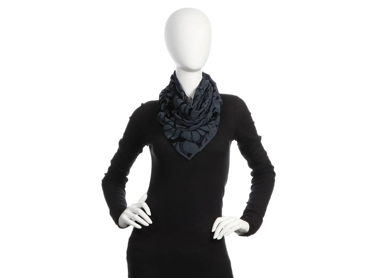 Bottega Veneta Navy Flocked Velvet and Chiffon Scarf