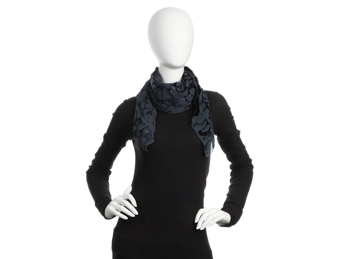 Bottega Veneta Navy Flocked Velvet and Chiffon Scarf