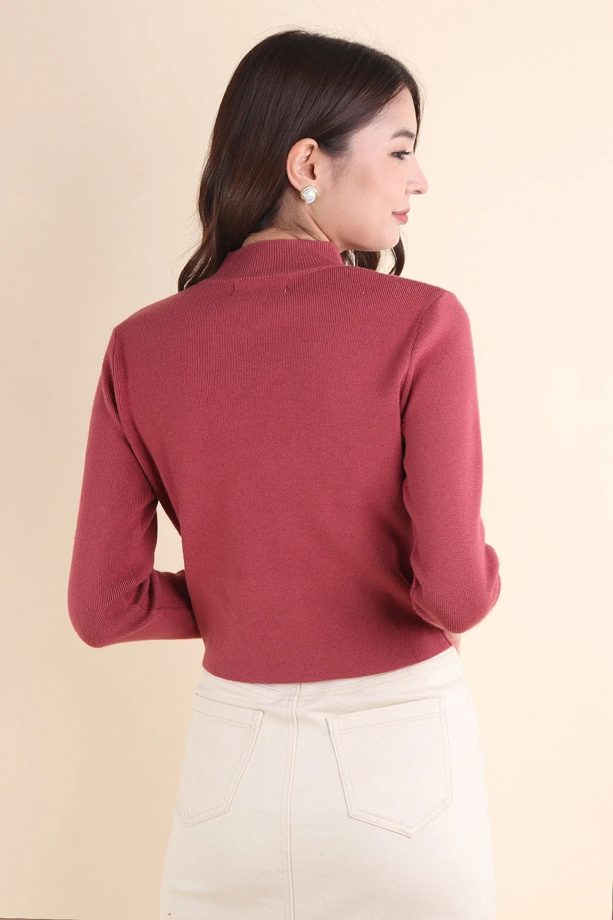 BREN HIGH NECK KNIT TOP IN BRICK