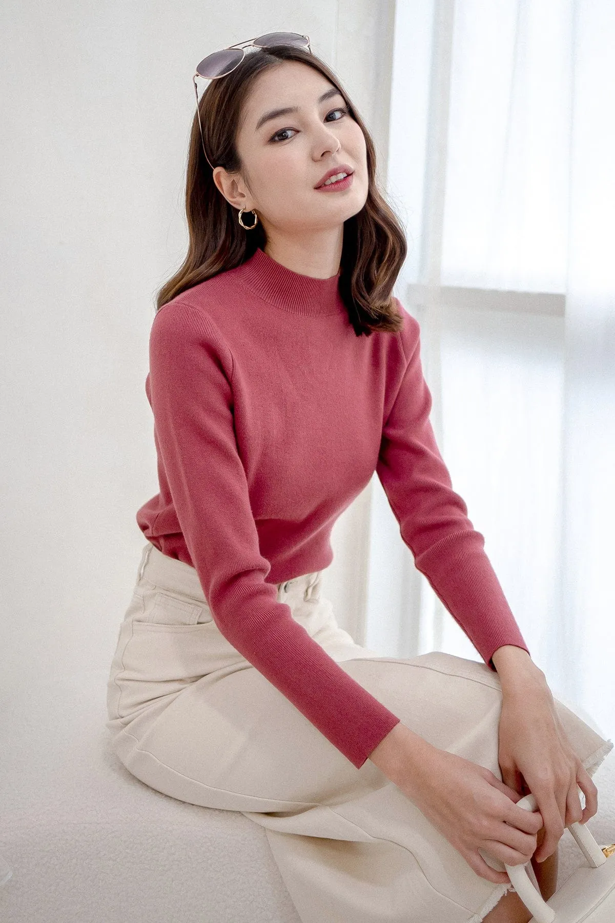 BREN HIGH NECK KNIT TOP IN BRICK