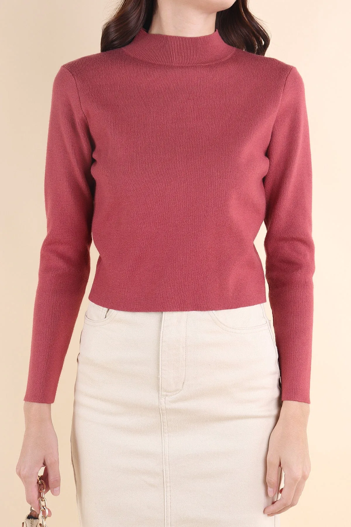 BREN HIGH NECK KNIT TOP IN BRICK