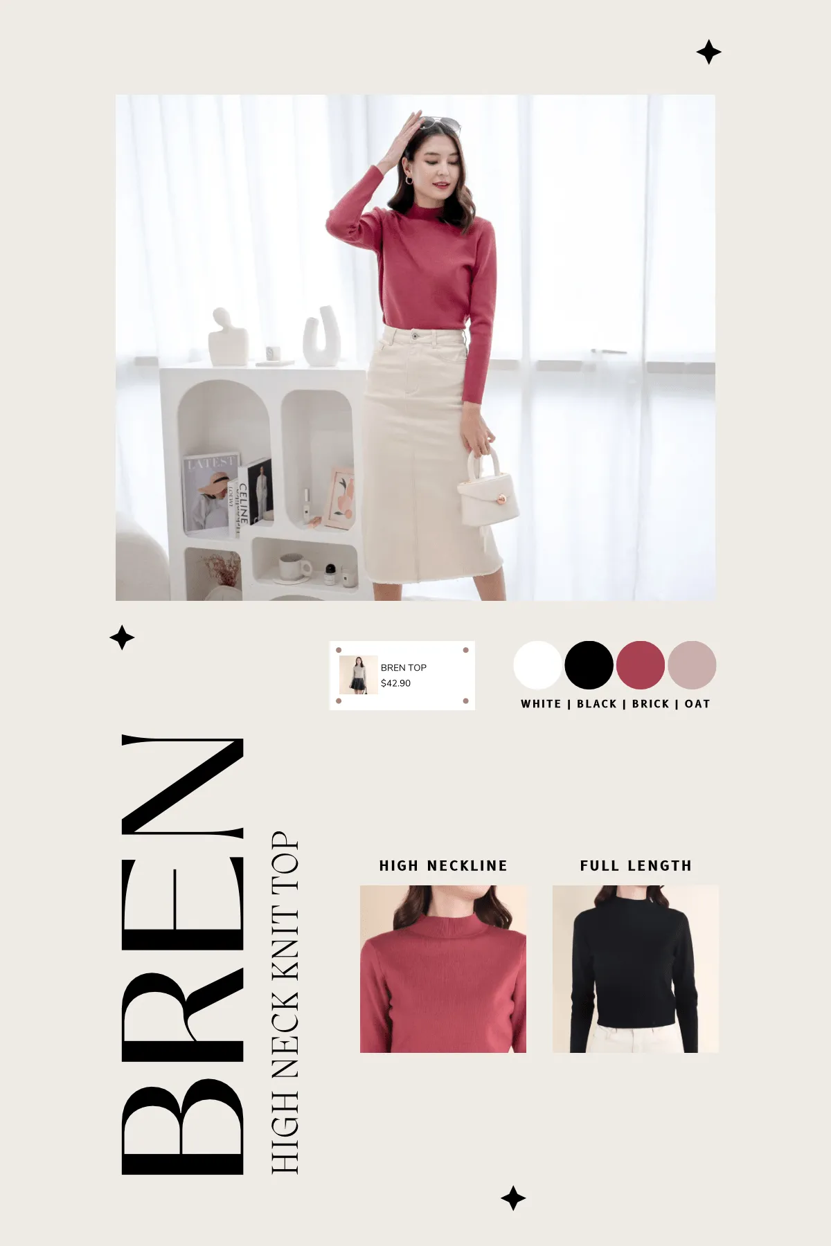 BREN HIGH NECK KNIT TOP IN BRICK