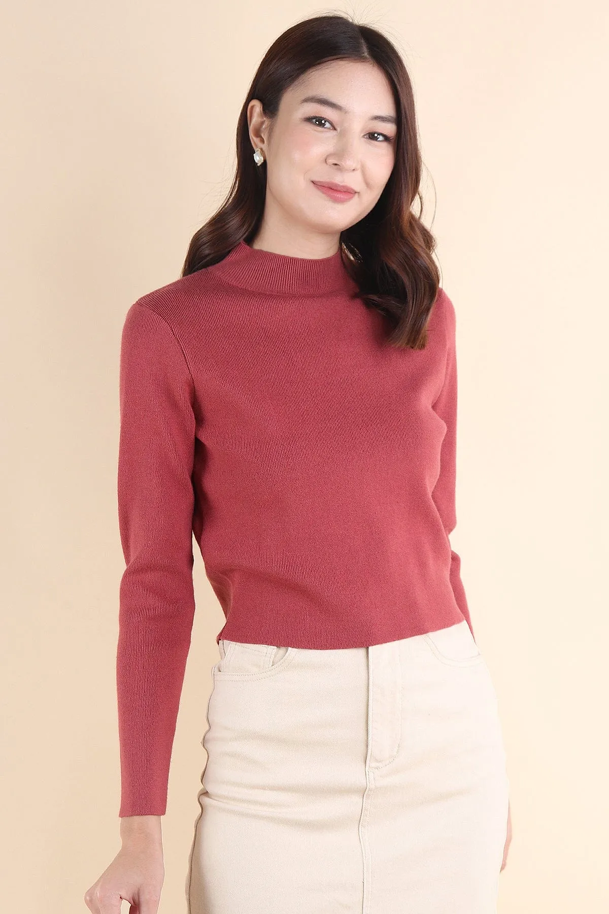BREN HIGH NECK KNIT TOP IN BRICK