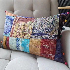 Bright Vintage Sari Kantha Patchwork Cushion Cover, 30 x 50 cm