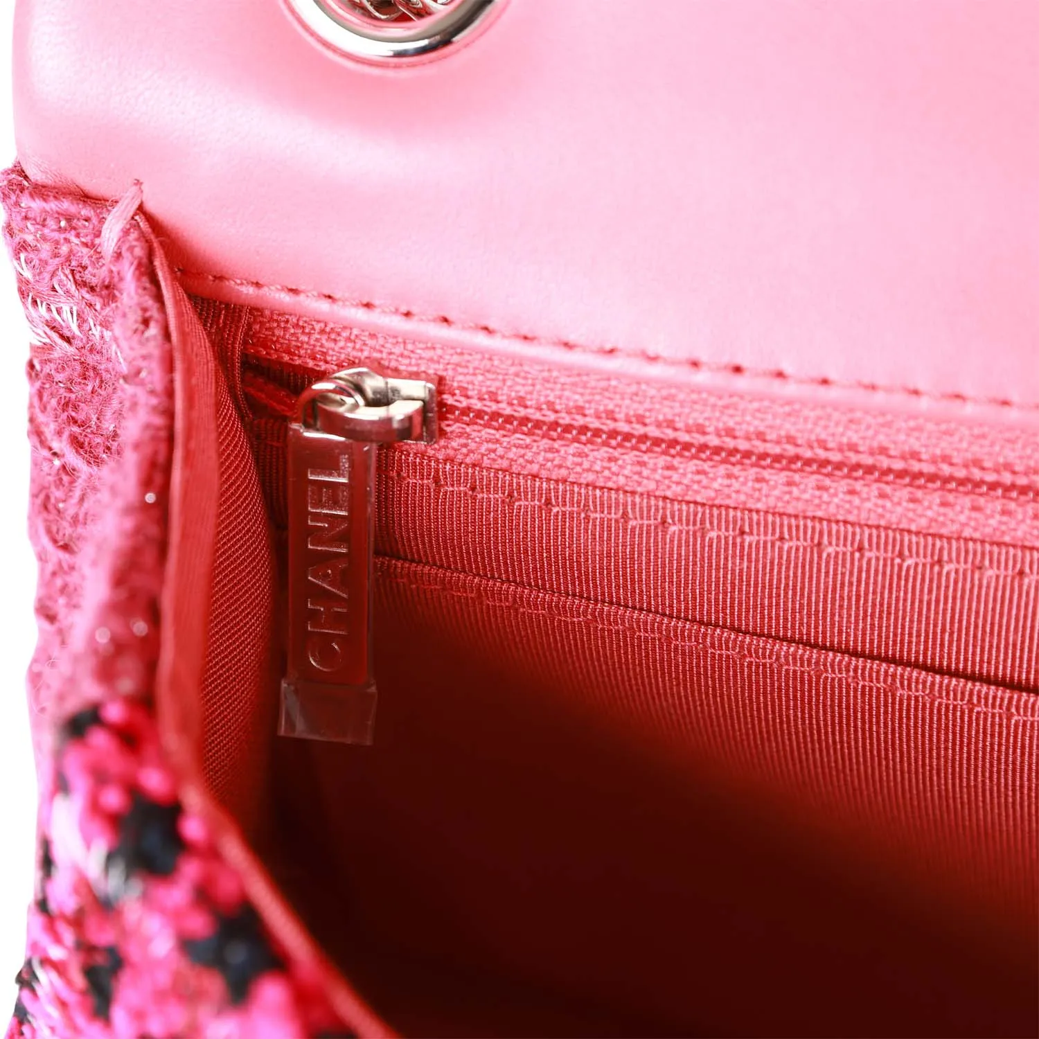Chanel Medium Flap Bag Pink Patchwork Tweed Silver Hardware