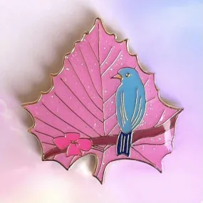 Cherry Blossom Blue Bird - enamel pin - Set of 4