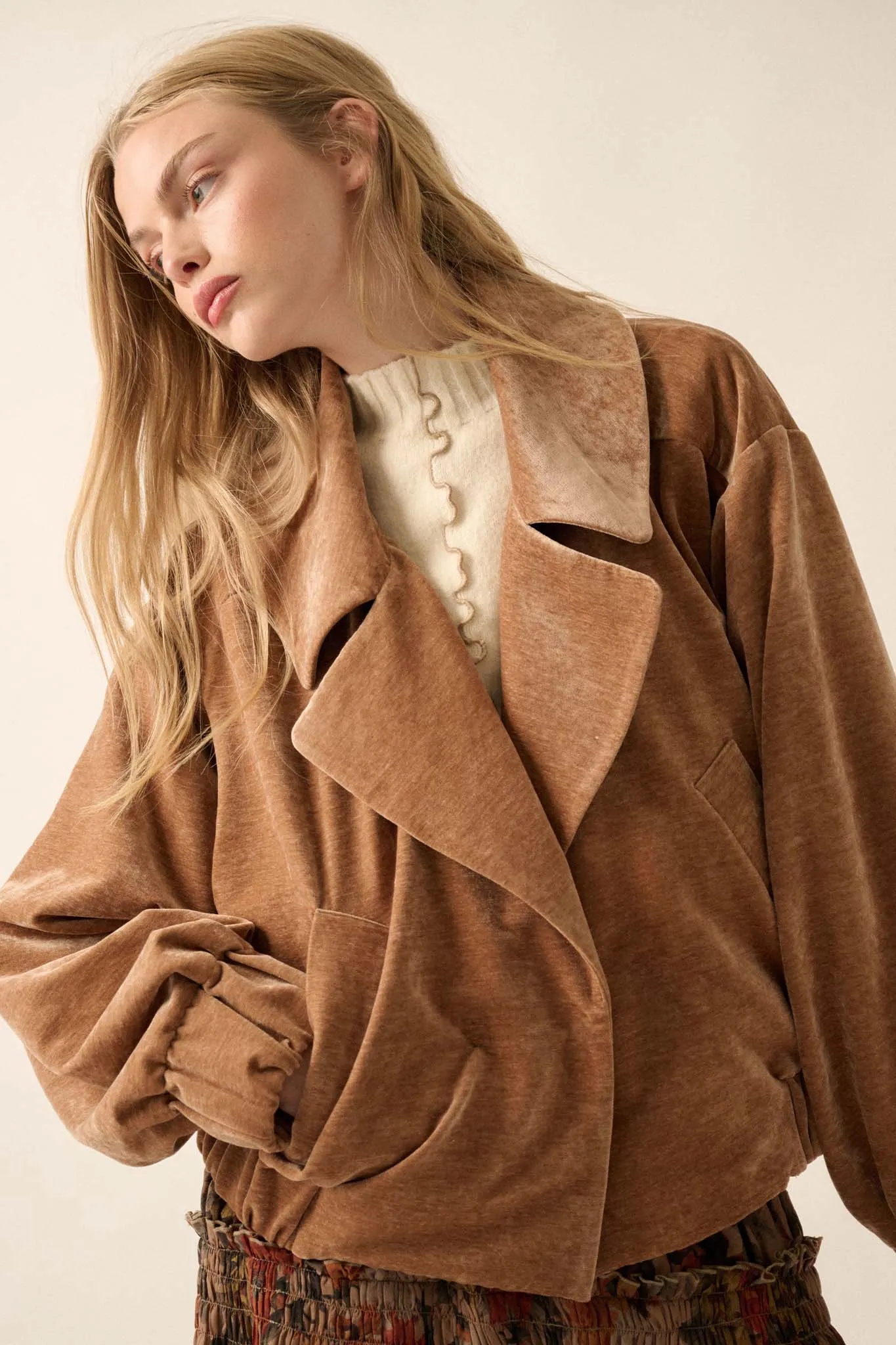 Chill Factor Washed Velvet Oversized Lapel Jacket