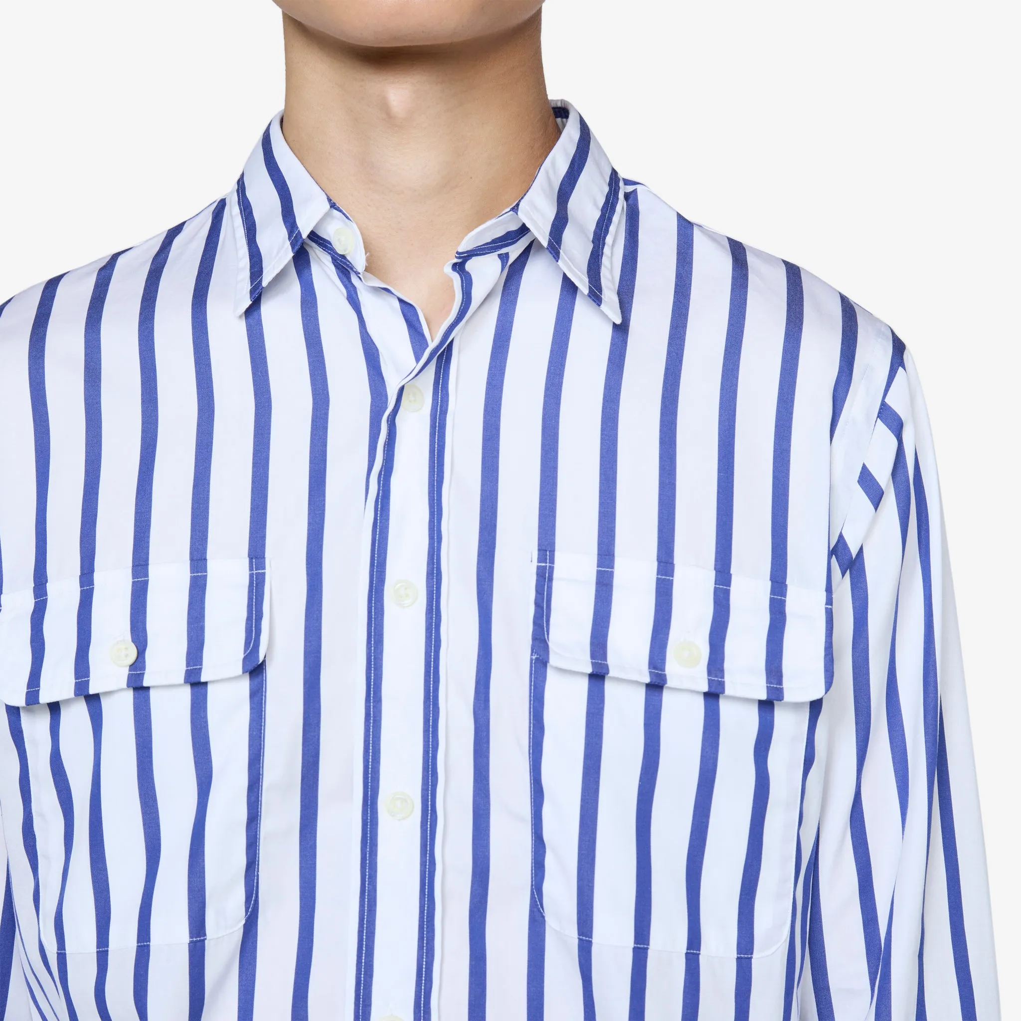 Classic Fit Striped Poplin Workshirt 6096 Blue | White
