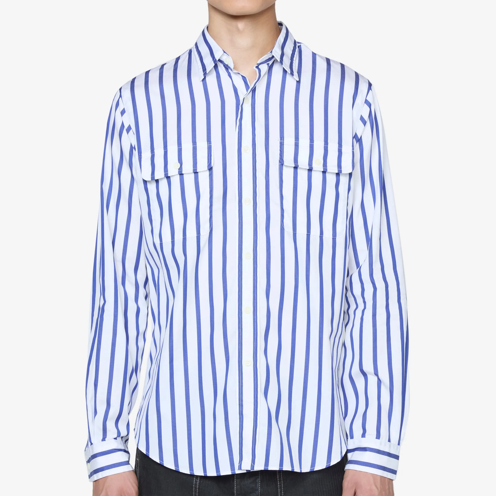 Classic Fit Striped Poplin Workshirt 6096 Blue | White